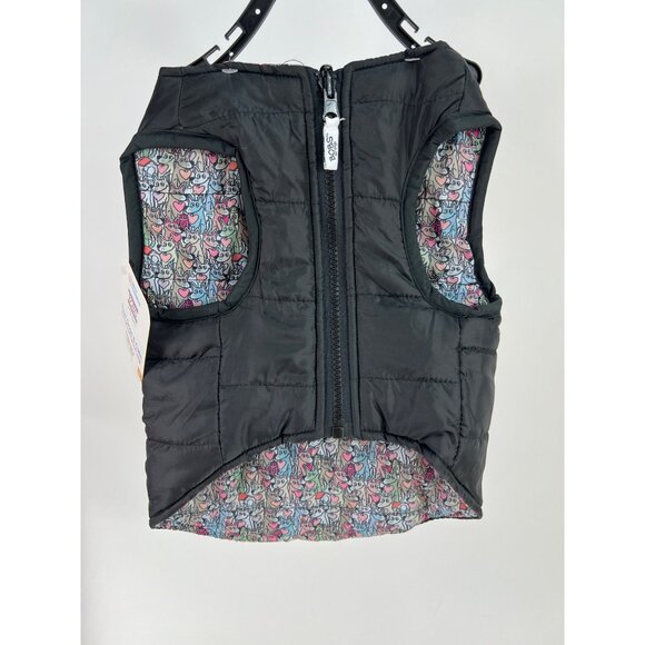 BOBS From Skechers Reversible Dog Puffer Vest With Fun Print Size S Black & Mult - Picture 1 of 6